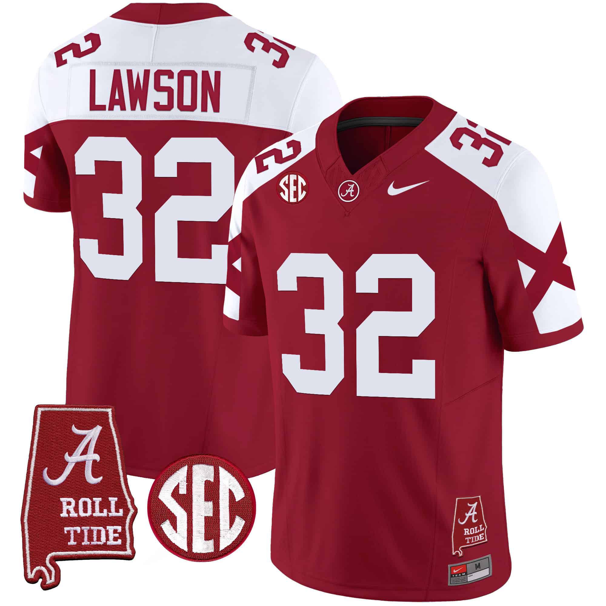 Men Alabama Crimson Tide 32 Lawson Red Map Vapor Limited 2024 Nike NCAA Jersey style 1